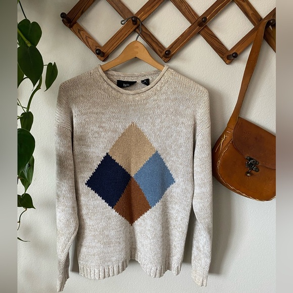 pasta Sweaters - Vintage 90s Pasta Cotton Knit Geometric Sweater Size Medium Retro Sweater
